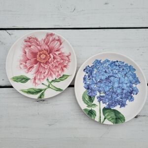 Pier 1 Imports Floral Medley Ironstone Small Plates Pink Peony Blue Hydrangea